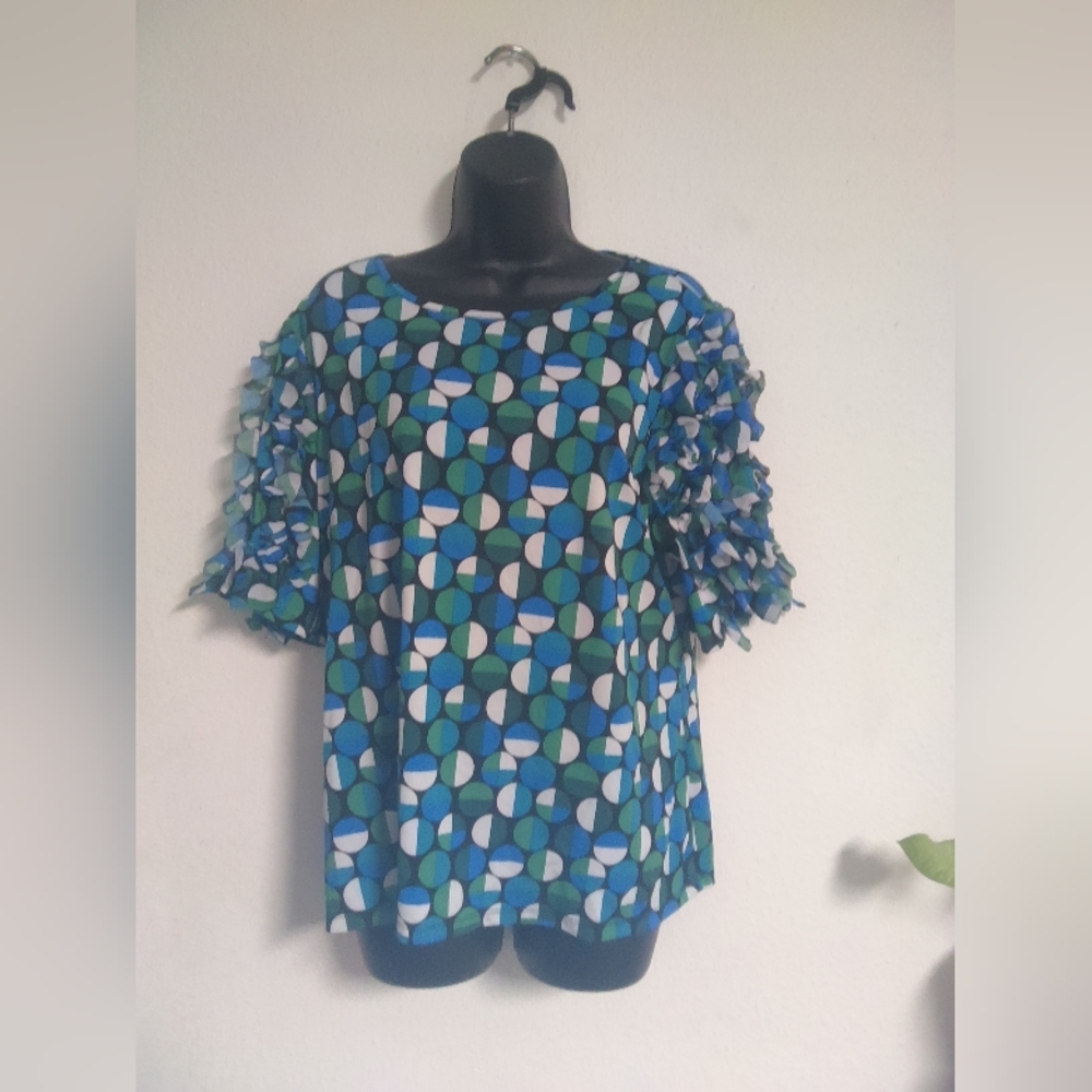 Madison Blue and Green Geometric Blouse